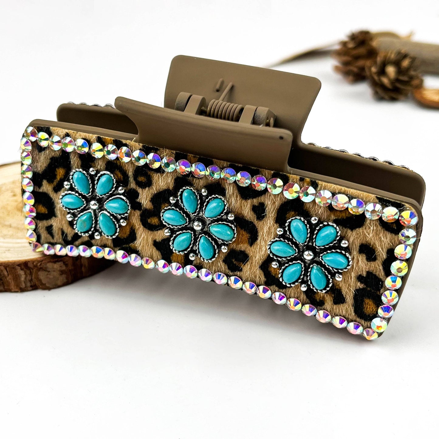 mildstyles - Boho Turquoise Leopard Print Leather Hair Claw Clip - E