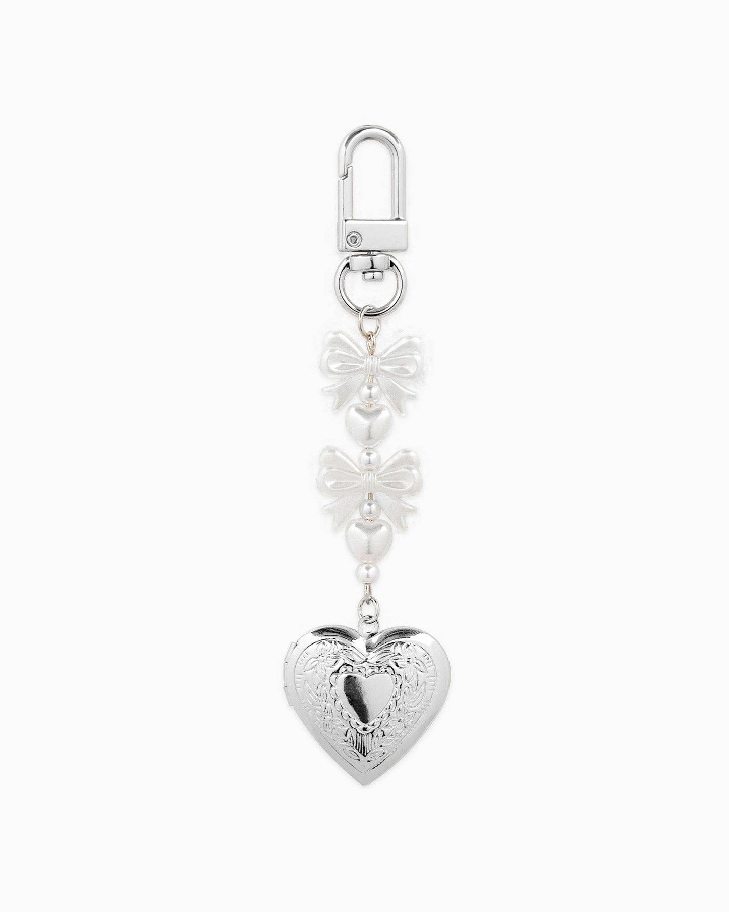 Sessori - Bow Pearl Heart Locket Bag Charm - Gold