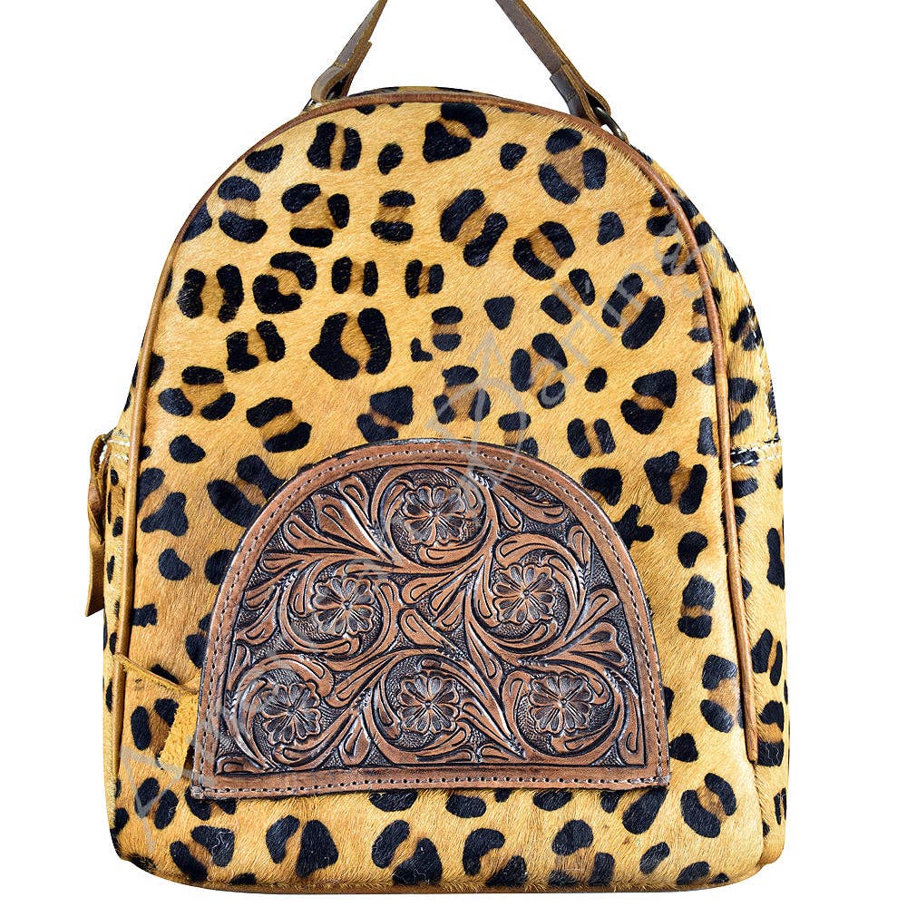 LS Western - ADBGS156 Printed Cowhide Leather Backpack with Tooled Floral Pocket - Western Wild Style - ADBGS156AF