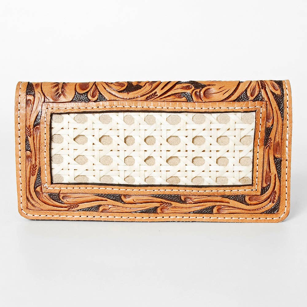 Western Hand Tooled Genuine Leather Floral Crossbody Wallet Clutch