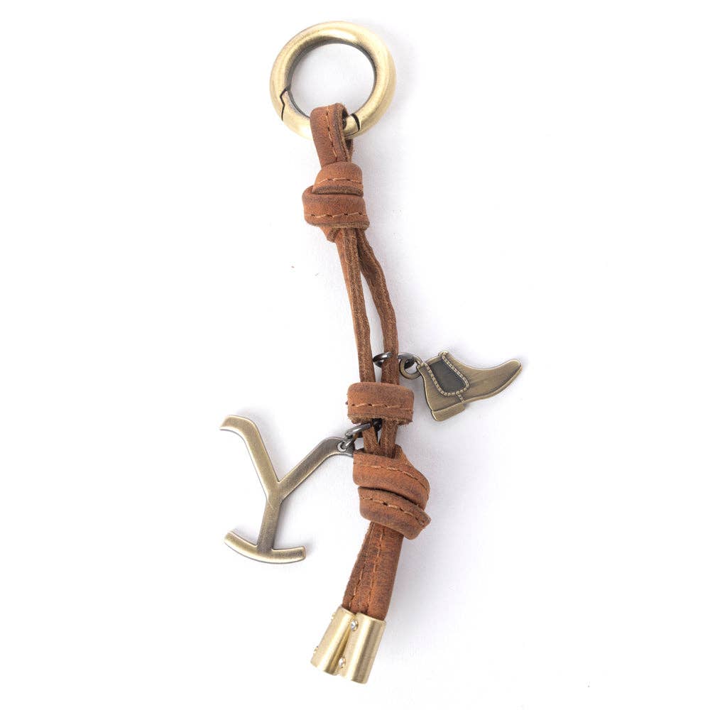 Myra Bag - Yellowstone Longhorn Leather Key Fob in Saddle Oak