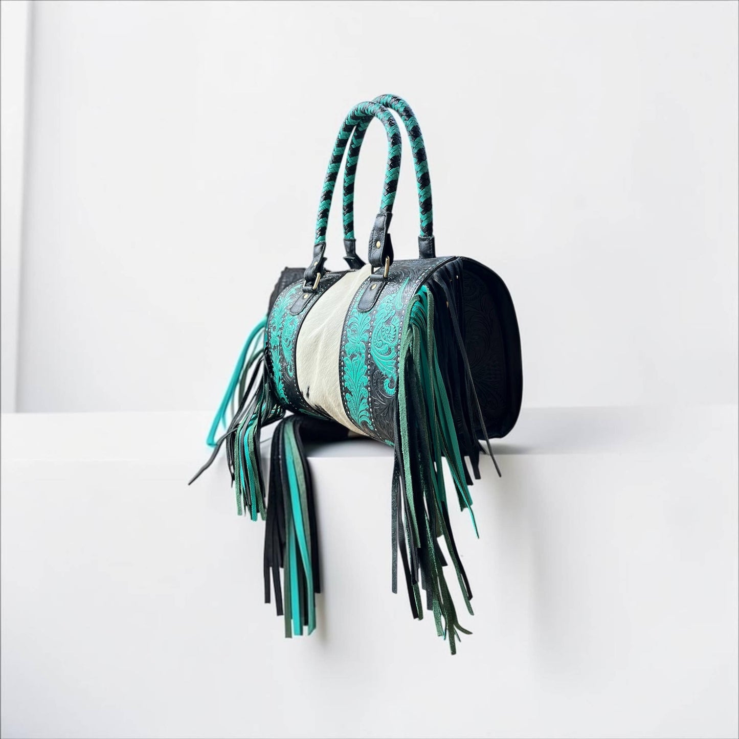 Turquoise/black floral speedy bag 
