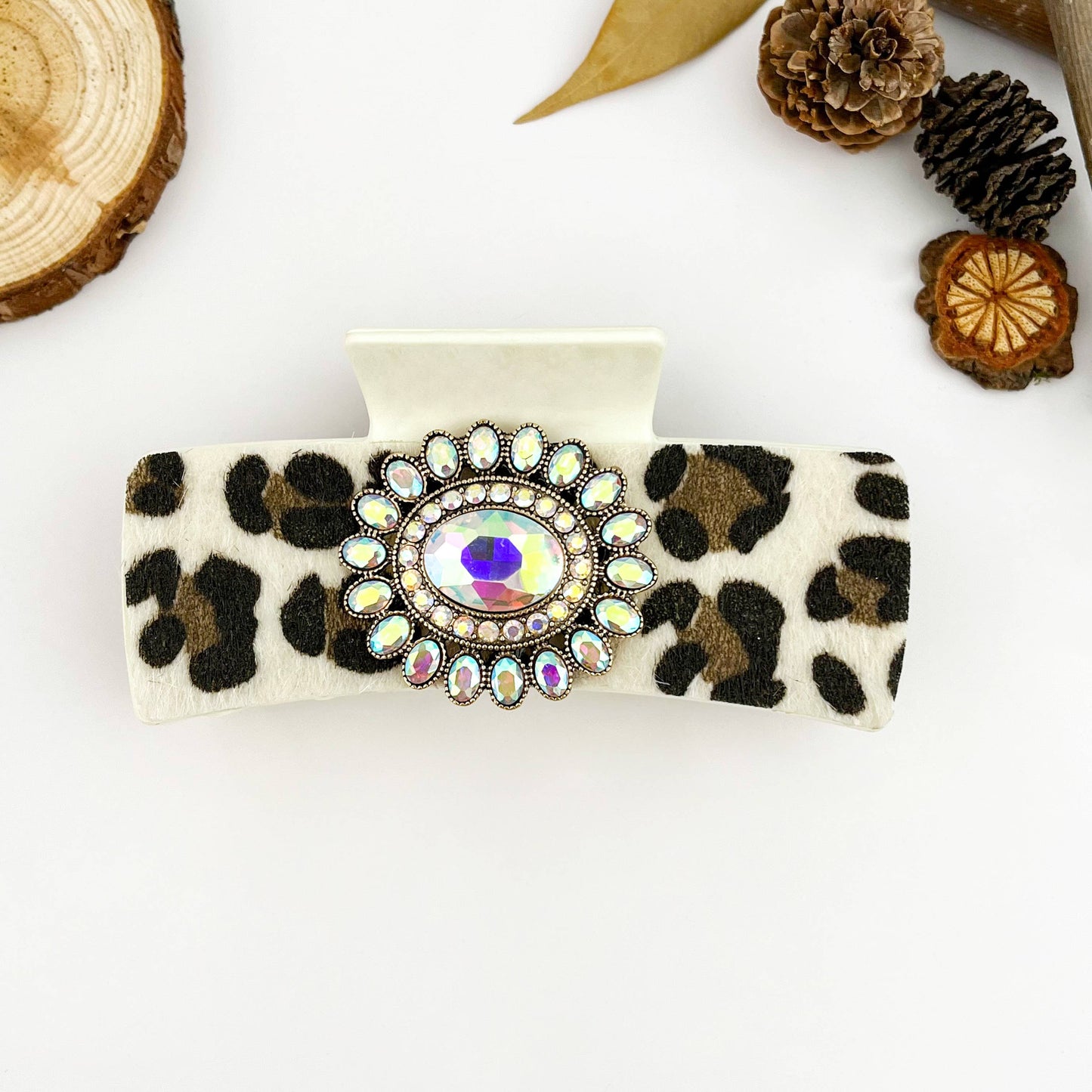 mildstyles - Vintage Western Cowboy Cow Print Rhinestone Hair Claw Clip - A