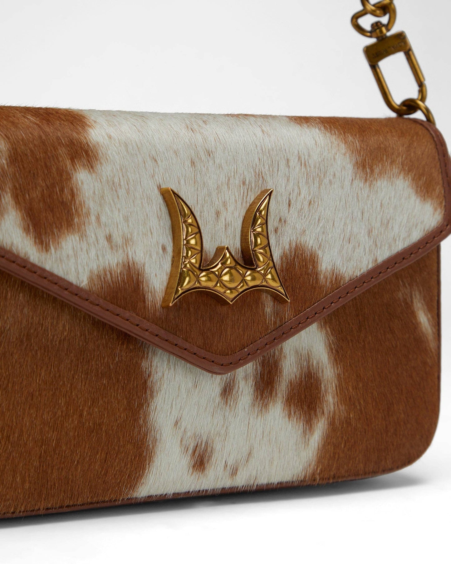 Loyal West - The LW On The Go Mini Chain Bag- In Brown & White Cowhide And Calfskin