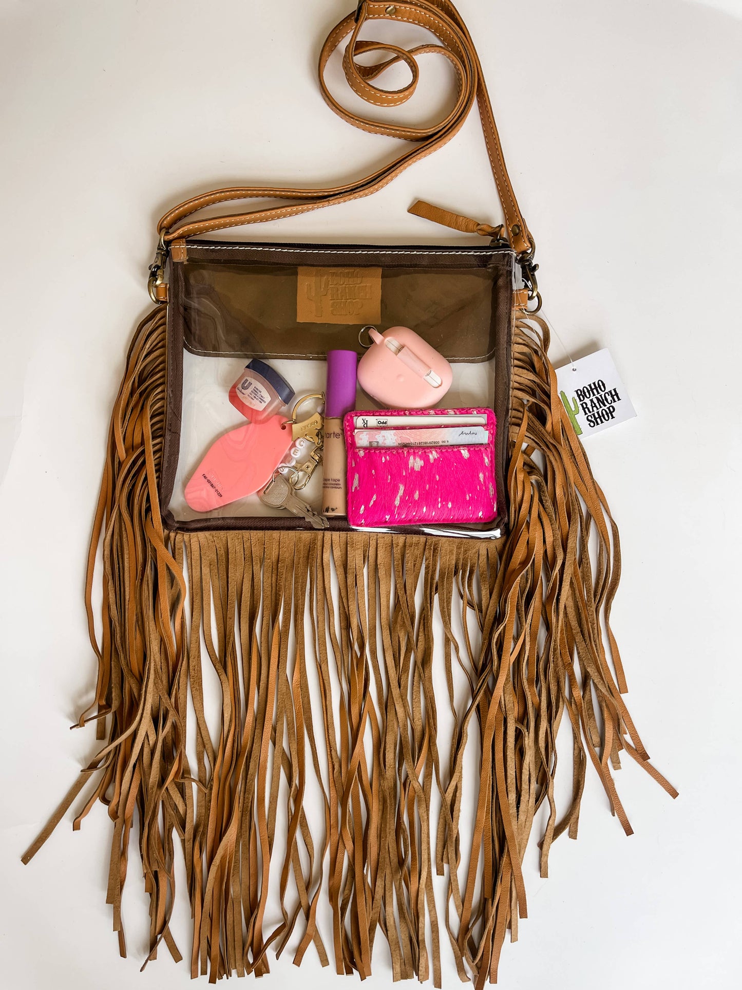 Boho Ranch Shop - Hand Tooled Clear Purse Crossbody - Concert Game Day Stadium - WHITE/ BLACK