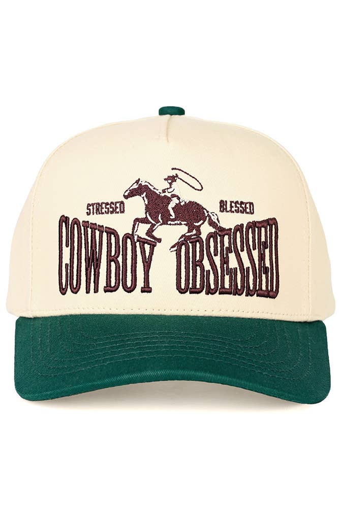Hana - C.C COWBOY OBSESSED Embroidered Cotton Trucker Cap - Brown/Pink