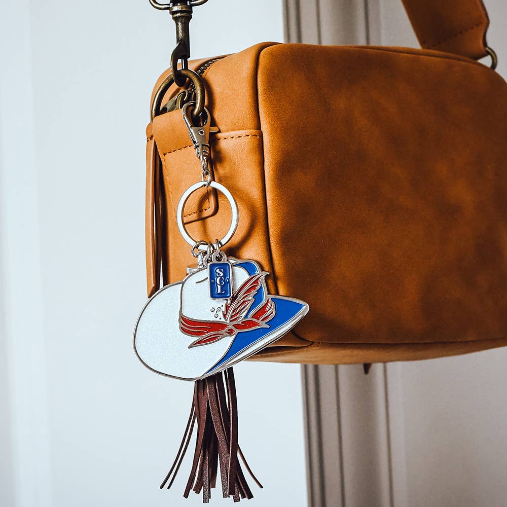 Sophisticated Country Lady - Americana Cowgirl Hat Enamel Keychain Bag Charm - Hanging Card