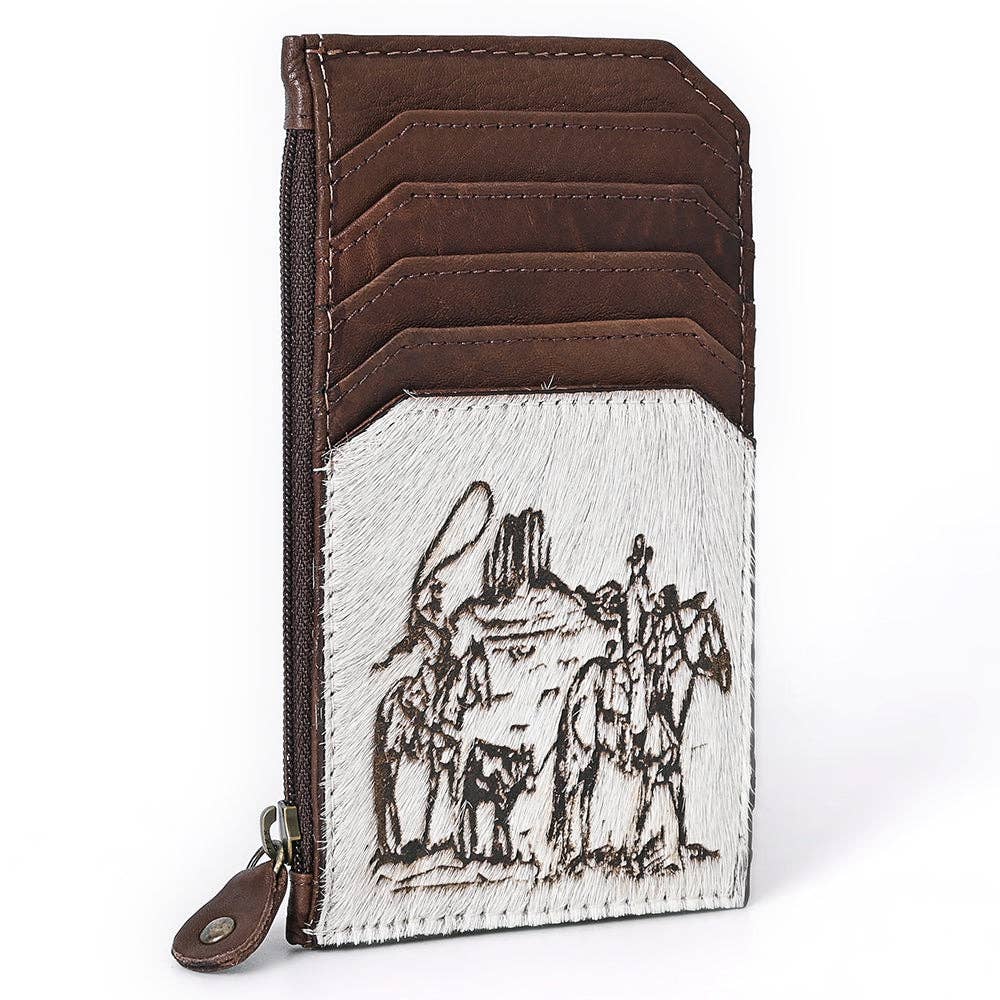 Cowhide Leather Card Holder - Engraved Western Leather Slim Wallet