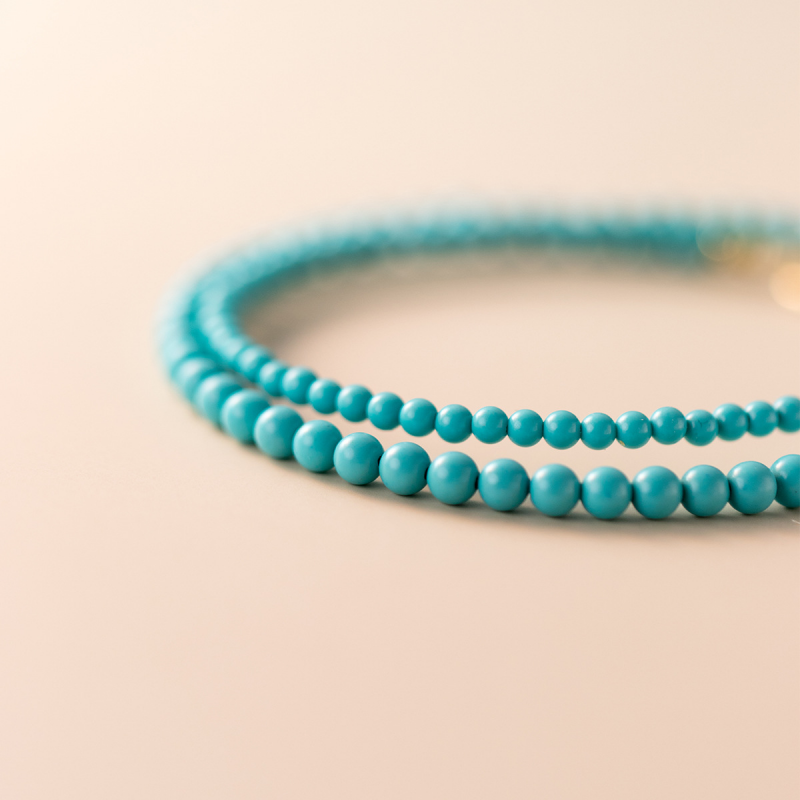 Perimade & Co. LLC - Blue Turquoise Bead Stacking Bracelet in 925 Sterling Silver - 2.5mm