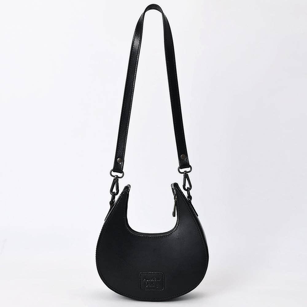 Black Half-Moon Hand-Tooled Leather Crossbody Bag - American Darling