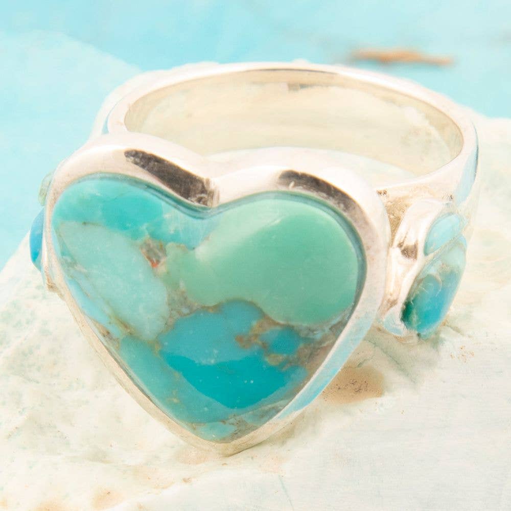Barse Jewelry - Blue Turquoise Heart Silver Statement Ring - 9