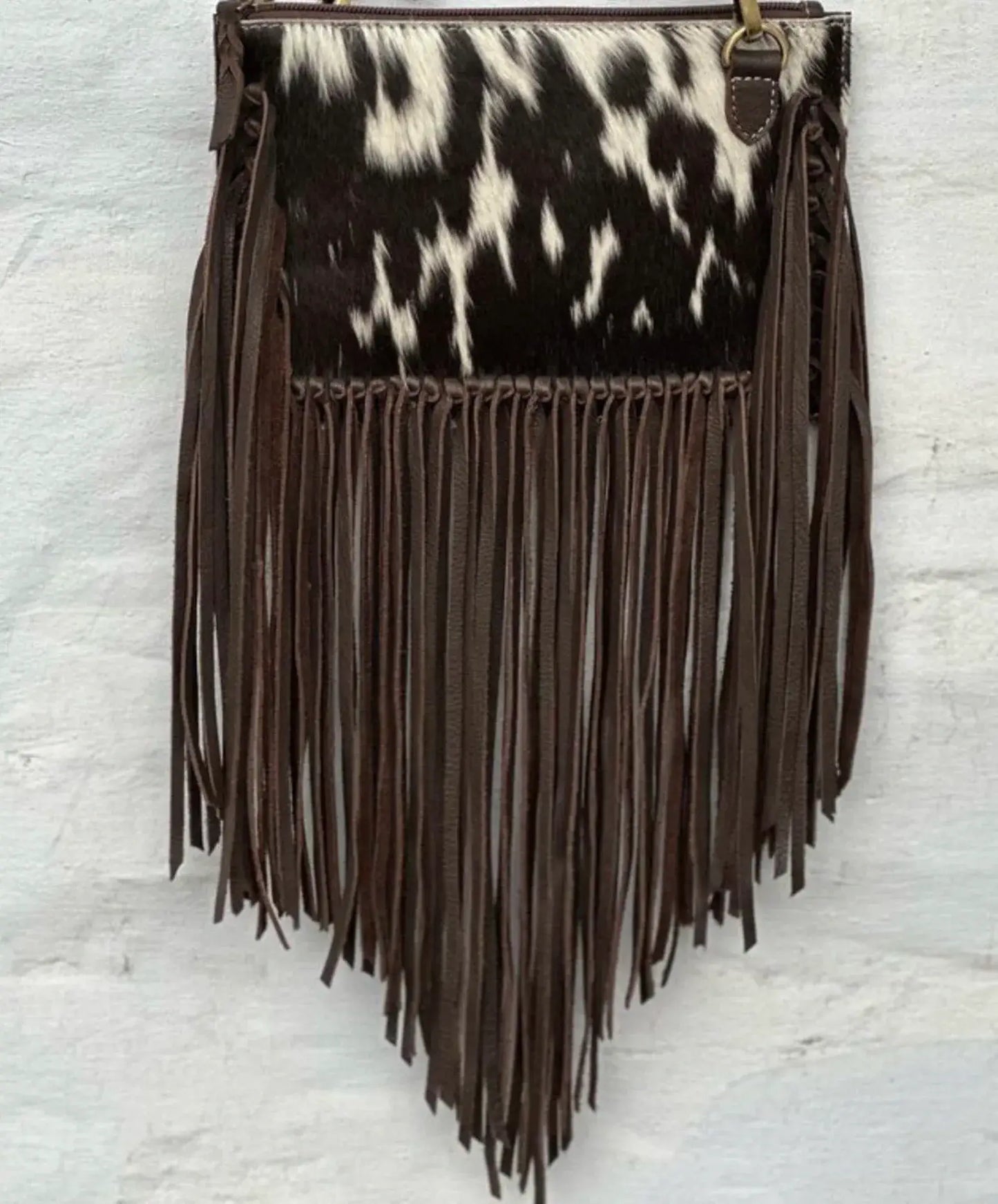 Boho Ranch Shop - THE JESSE CROSSBODY cowhide fringe tassel purse bag - TAN LEATHER