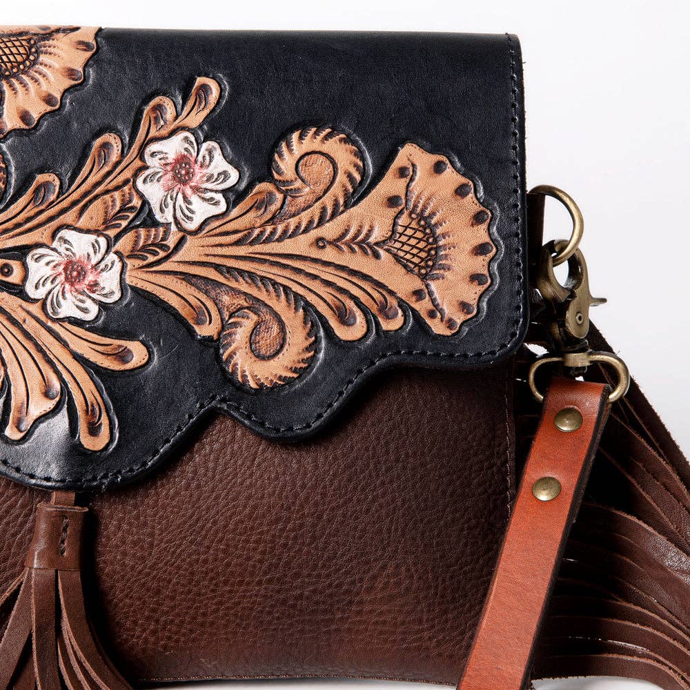 American Darling Hand Tooled Floral Carved Genuine Leather Messenger Bag