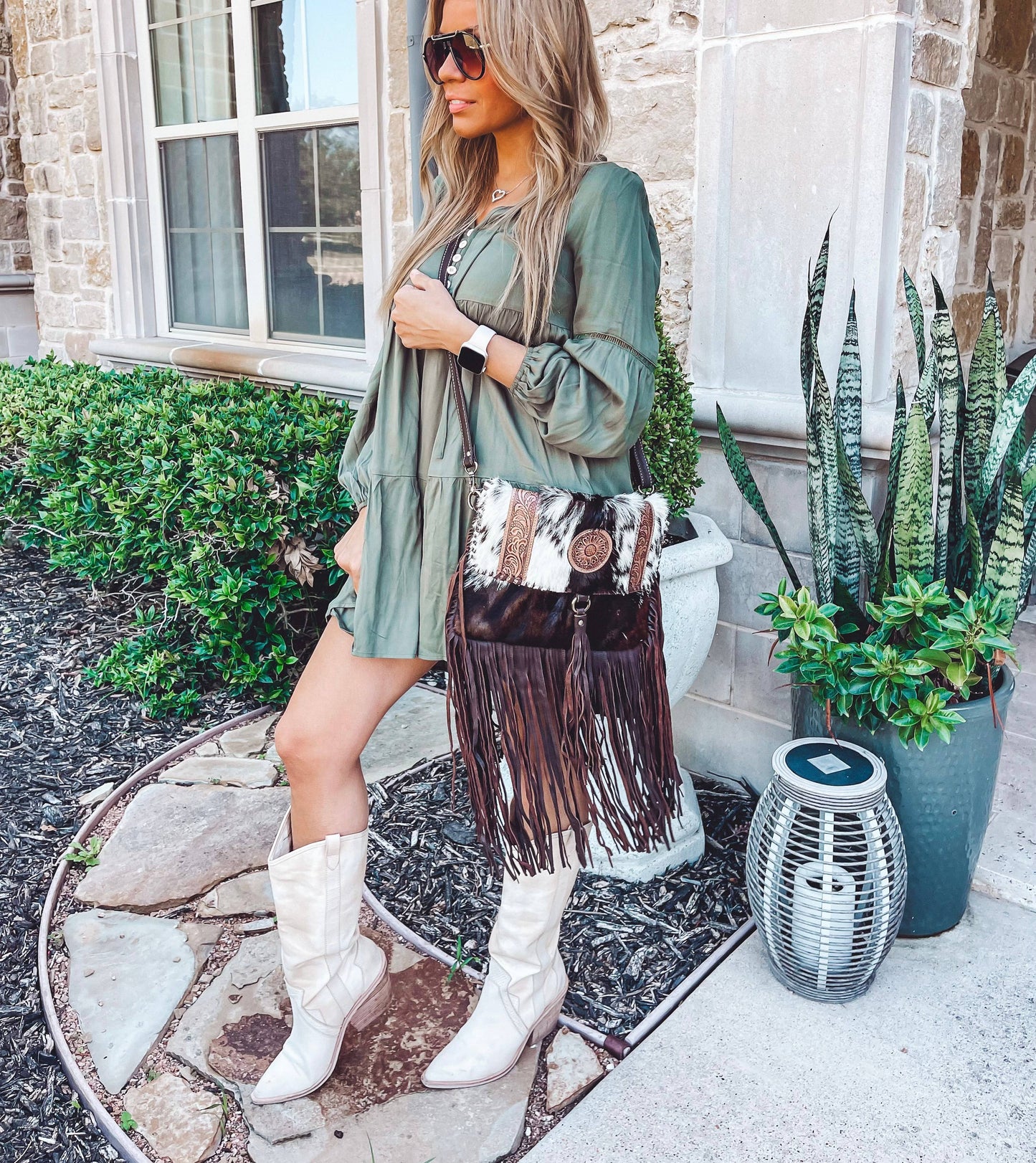 Boho Ranch Shop - THE REGINA CROSSBODY cowhide purse bag - BLACK LEATHER