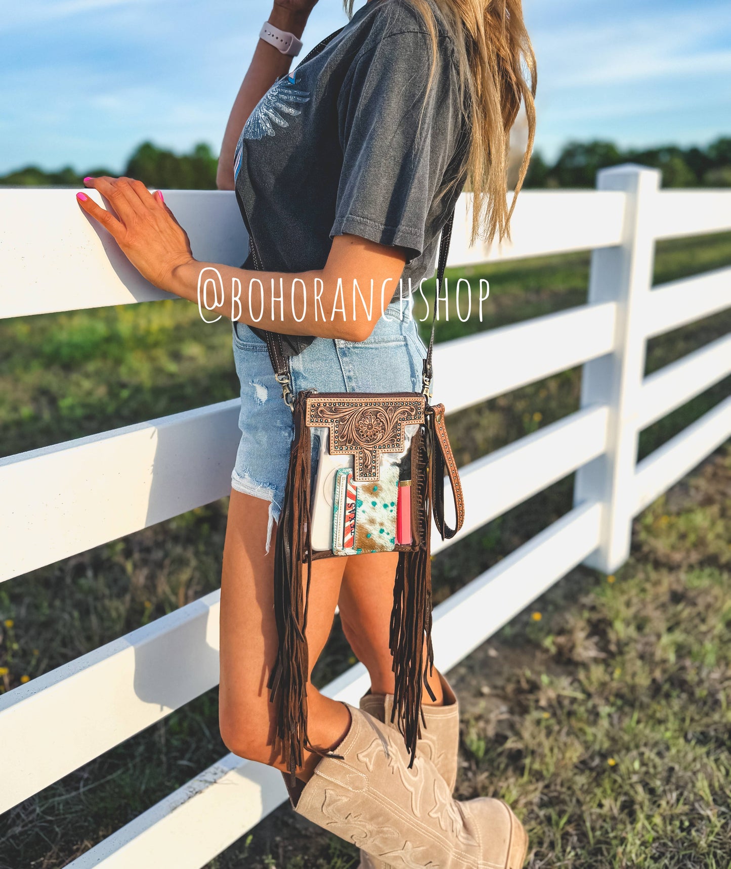 Boho Ranch Shop - SHAYNE SMALL - Hand Tooled Clear Crossbody Concert bag - Black