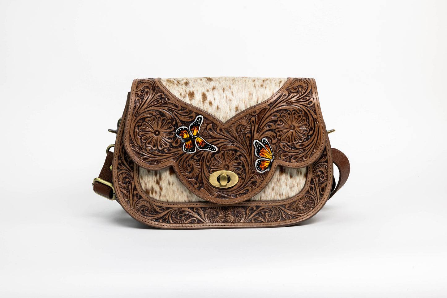 Leather Impressions Inc - Brown Scalloped Flap Purse with Butterfly ABHB 18-25206