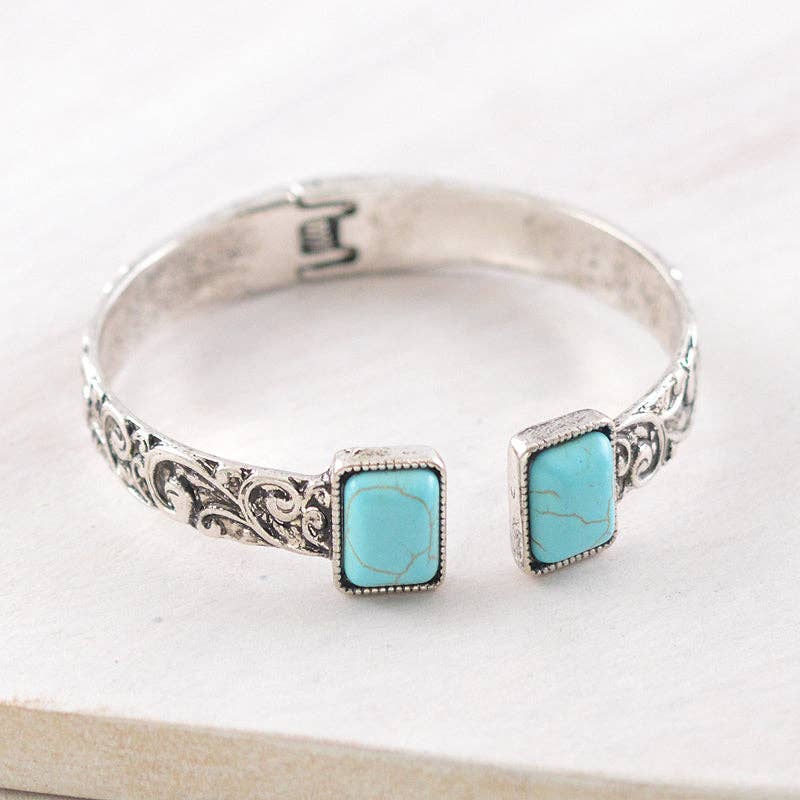 YK Trading Inc - Western Tooling Turquoise Cuff Bracelet - Turquoise/Silver