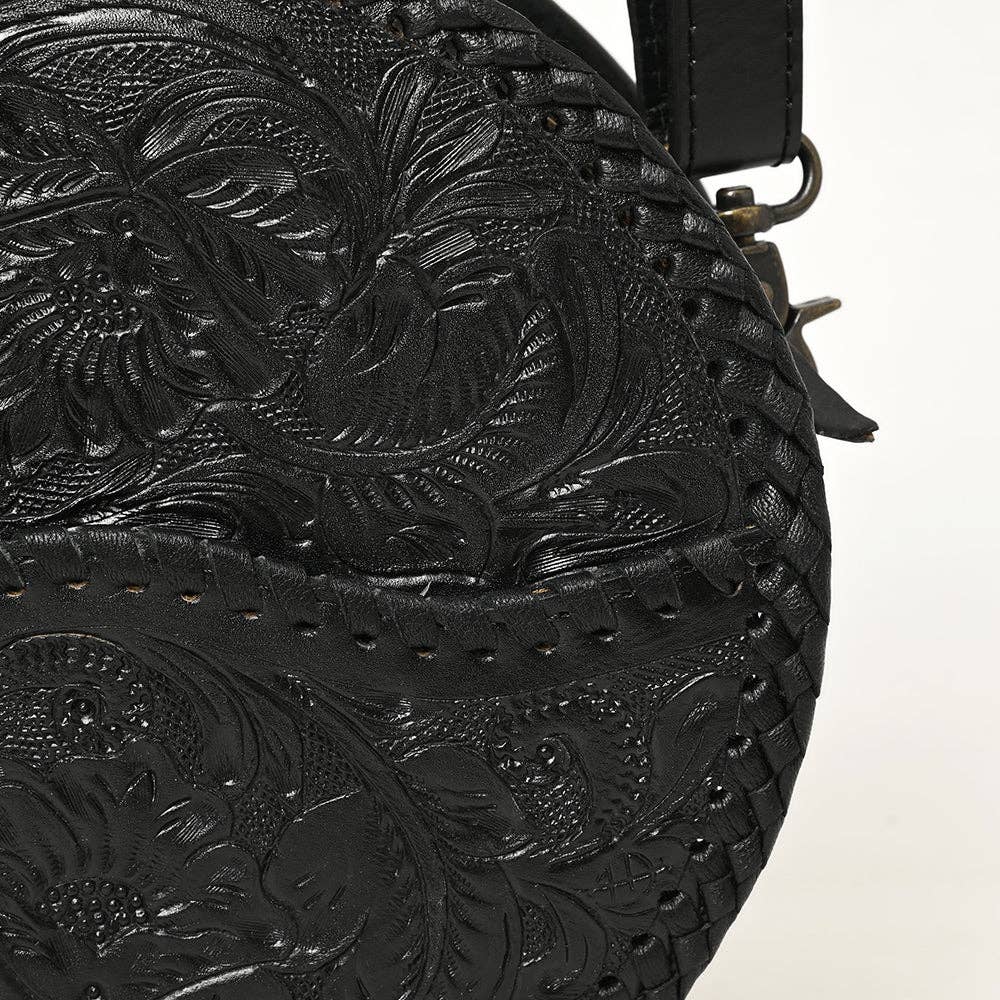 LS Western - ADBG1461 American Darling Western Leather Canteen Bag with Hand-Tooled Floral Detailing | Genuine Leather Crossbody - ADBG1461A