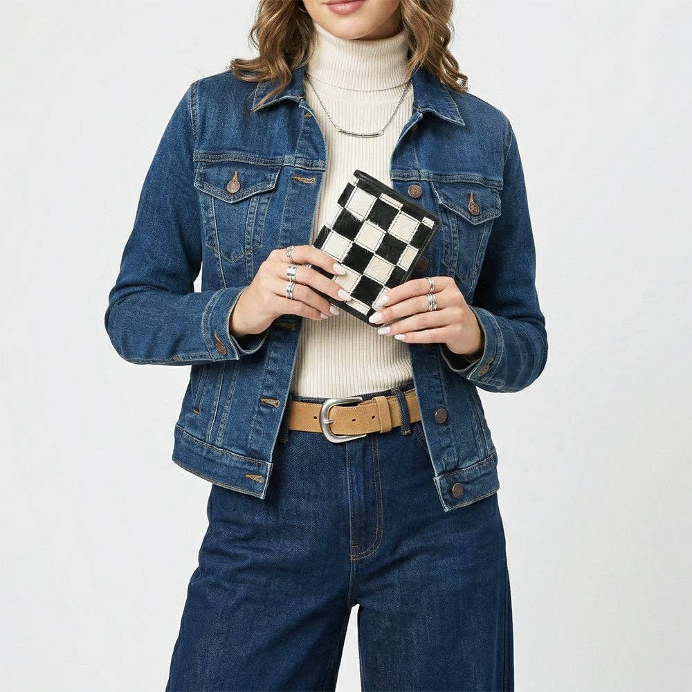LS Western - ADBGM1095 American Darling Checkered Hair on Hide & Leather Bifold Wallet - ADBGM1095C