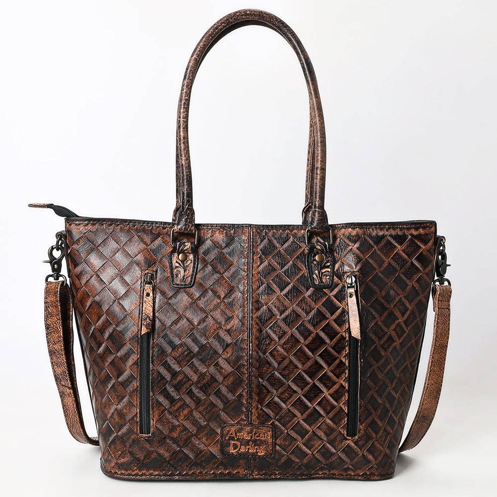 LS Western - ADBG1519 American Darling Western Genuine Leather Tote Bag with Hand-Tooled Detailing | Premium Everyday Carry - ADBG1519B