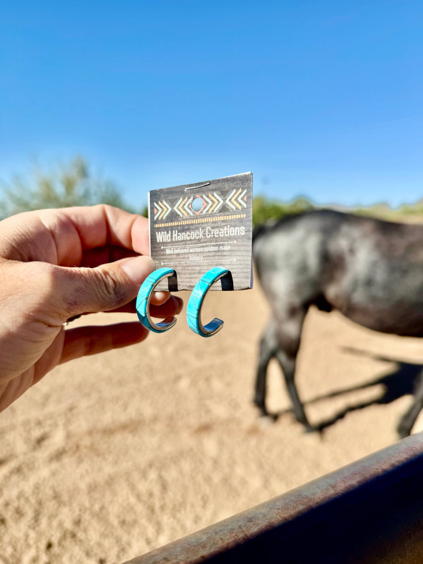 Wild Hancock Creations - Turquoise Inlay Hoops/Hoop earrings/Western Boho Hoops