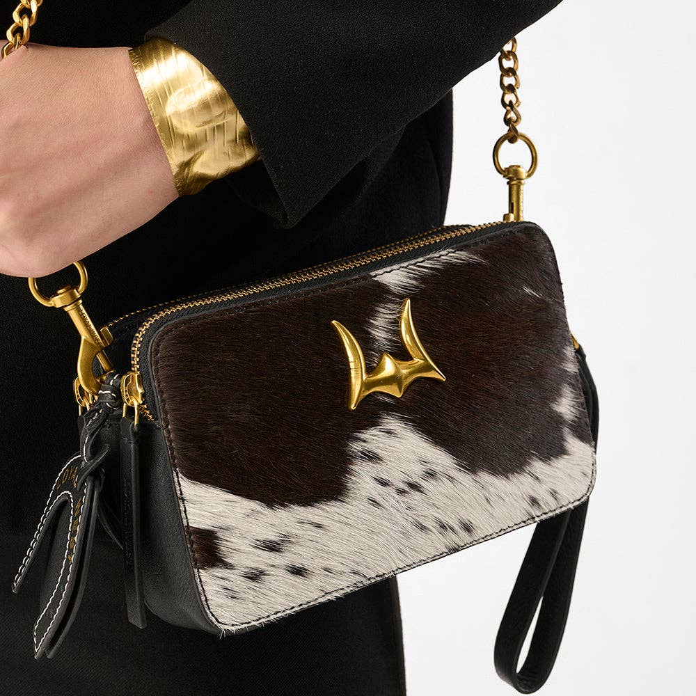 Myra Bag - Loyal West Shell Mini Purse In Black & White Cowhide - Single