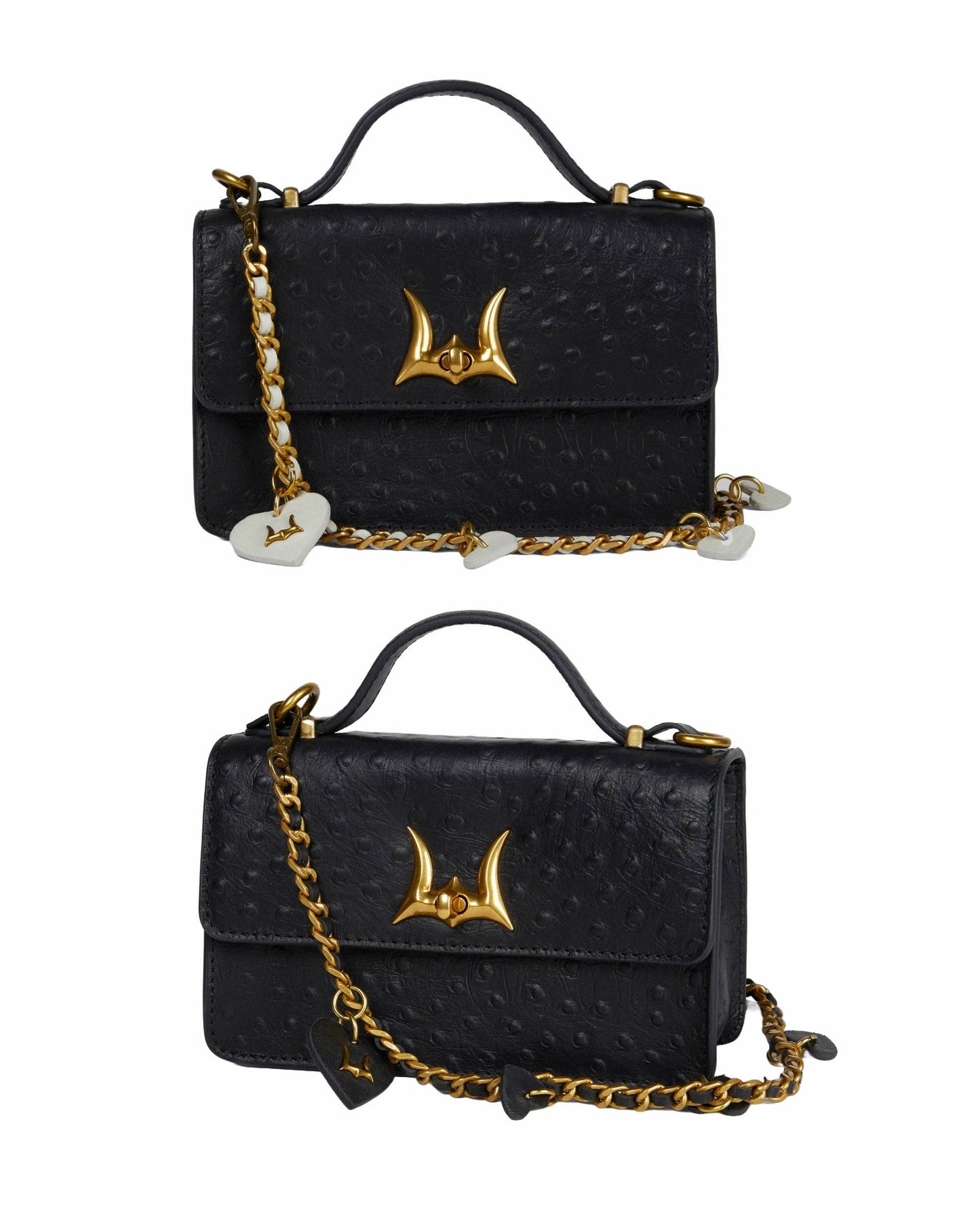 Myra Bag - Loyal West Heart Charm Chain In Black Calf Leather (2 In 1 Crossbody Chain) - Single