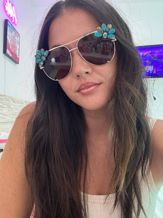 Nomadic Brunette - Western Turquoise Stone Sunglasses - Gold with Turquoise