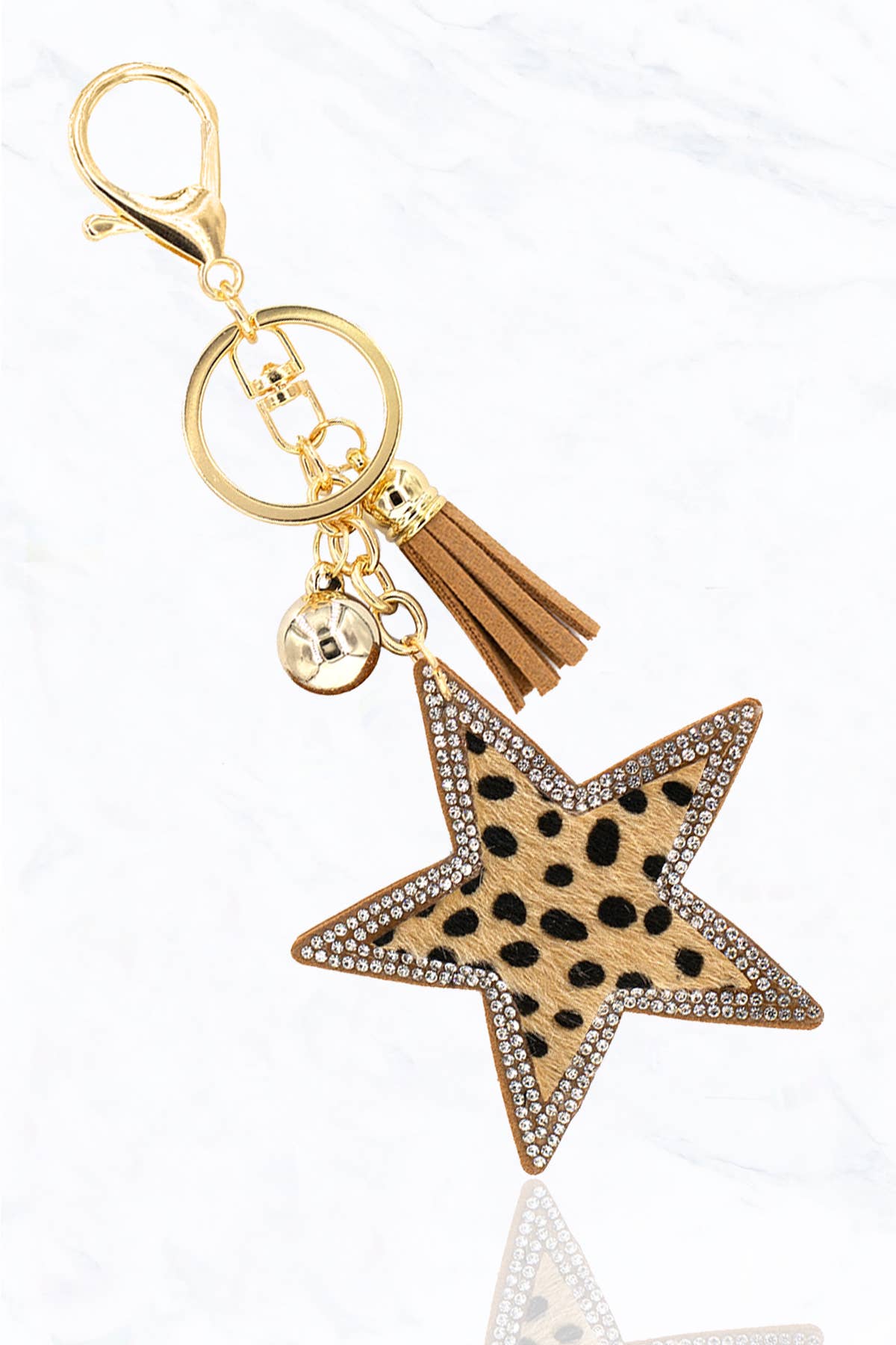 Suzie Q USA - Animal Pattern Fur, Star Cushion Keychain - Leopard