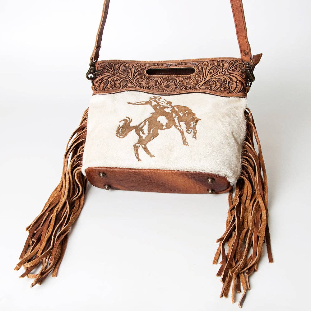 LS Western - LC-ADBGS146 Western Crossbody Bag - Tooled Leather & Hair-On Hide - ADBGS146AR