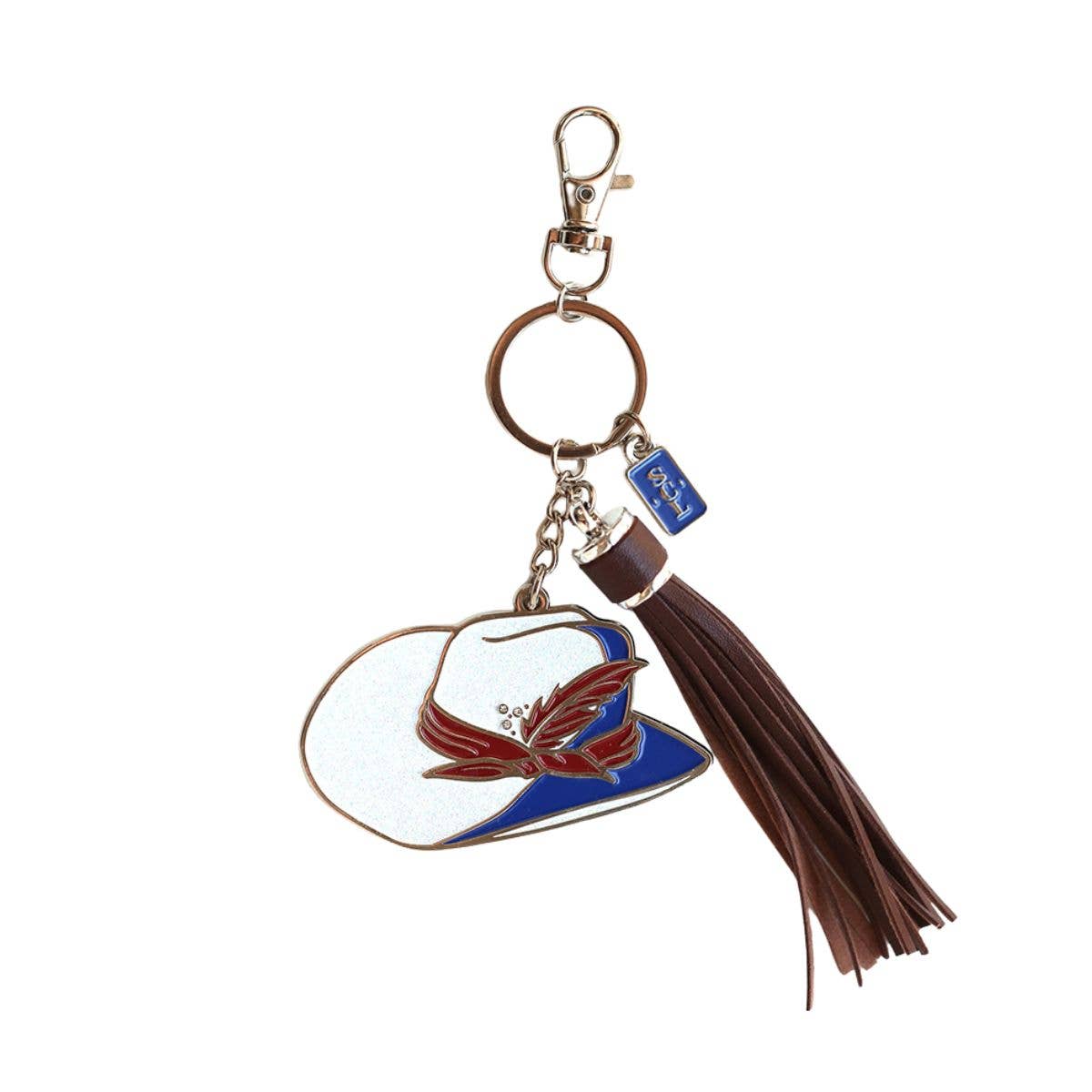 Sophisticated Country Lady - Americana Cowgirl Hat Enamel Keychain Bag Charm - Hanging Card