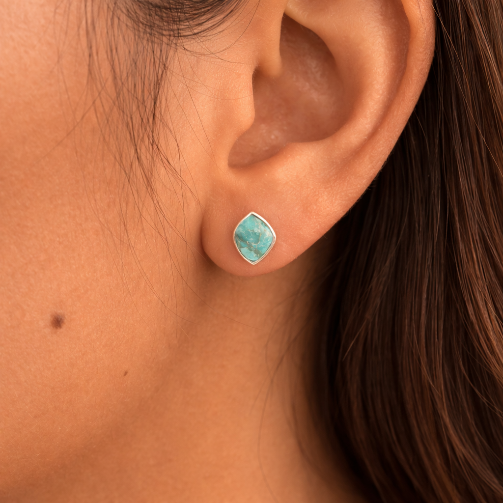 Barse Jewelry - Abstract Blue Turquoise Silver Post Stud Earrings
