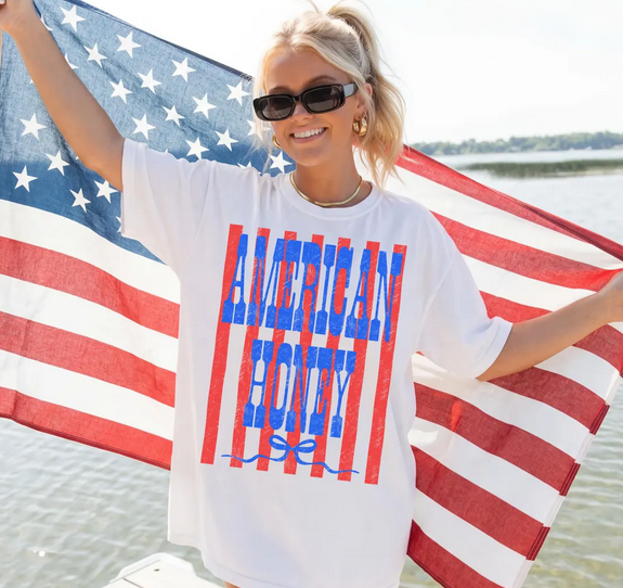 Branded By Barta - American Honey Stripes Graphic Tee White - White / Large