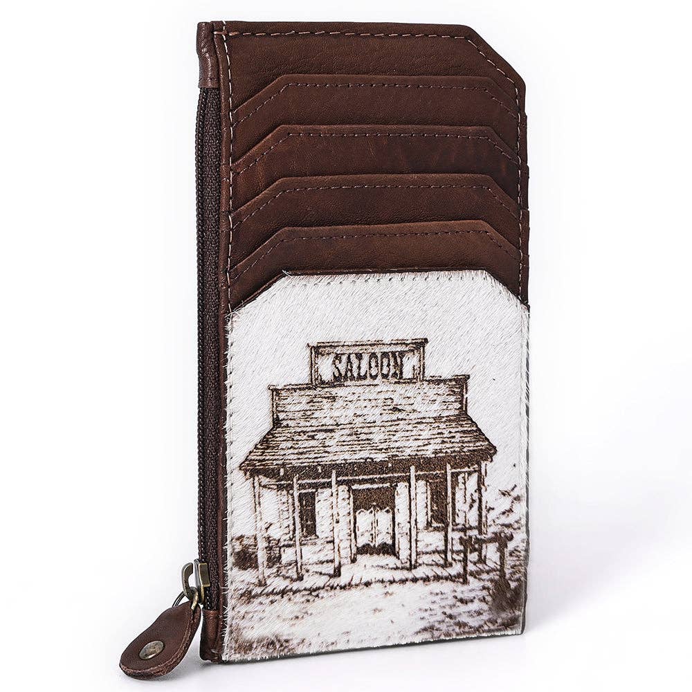 Cowhide Leather Card Holder - Engraved Western Leather Slim Wallet