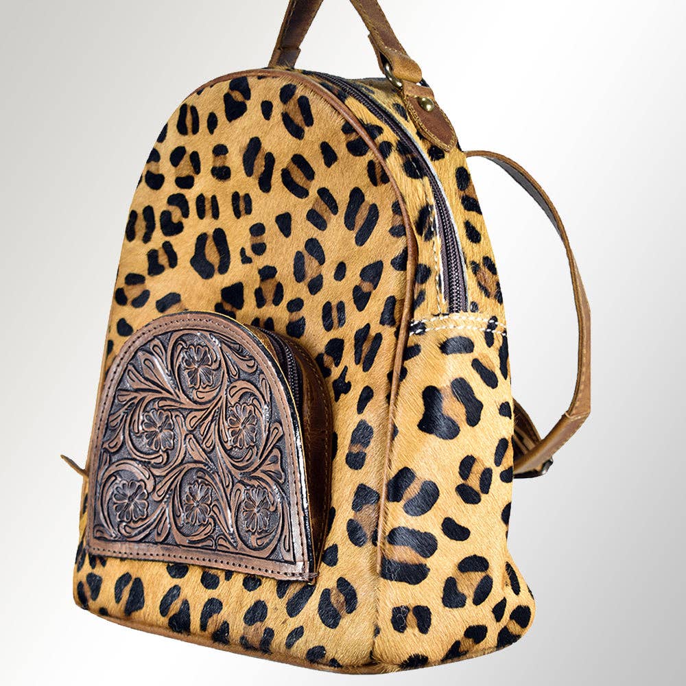 LS Western - ADBGS156 Printed Cowhide Leather Backpack with Tooled Floral Pocket - Western Wild Style - ADBGS156AF