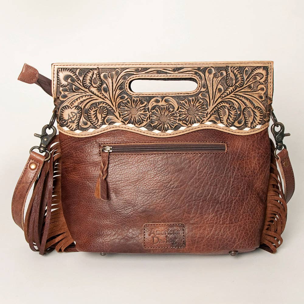 LS Western - LC-ADBGS146 Western Crossbody Bag - Tooled Leather & Hair-On Hide - ADBGS146AR