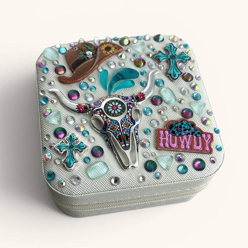 YK Trading Inc - Western Embellished Mini Jewelry Case - Ivory
