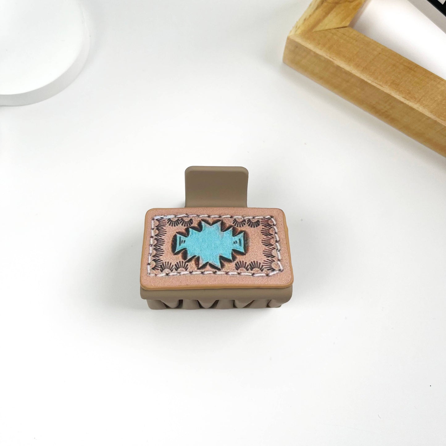 mildstyles - Western cowboy style PU leather square hair claw clip - B