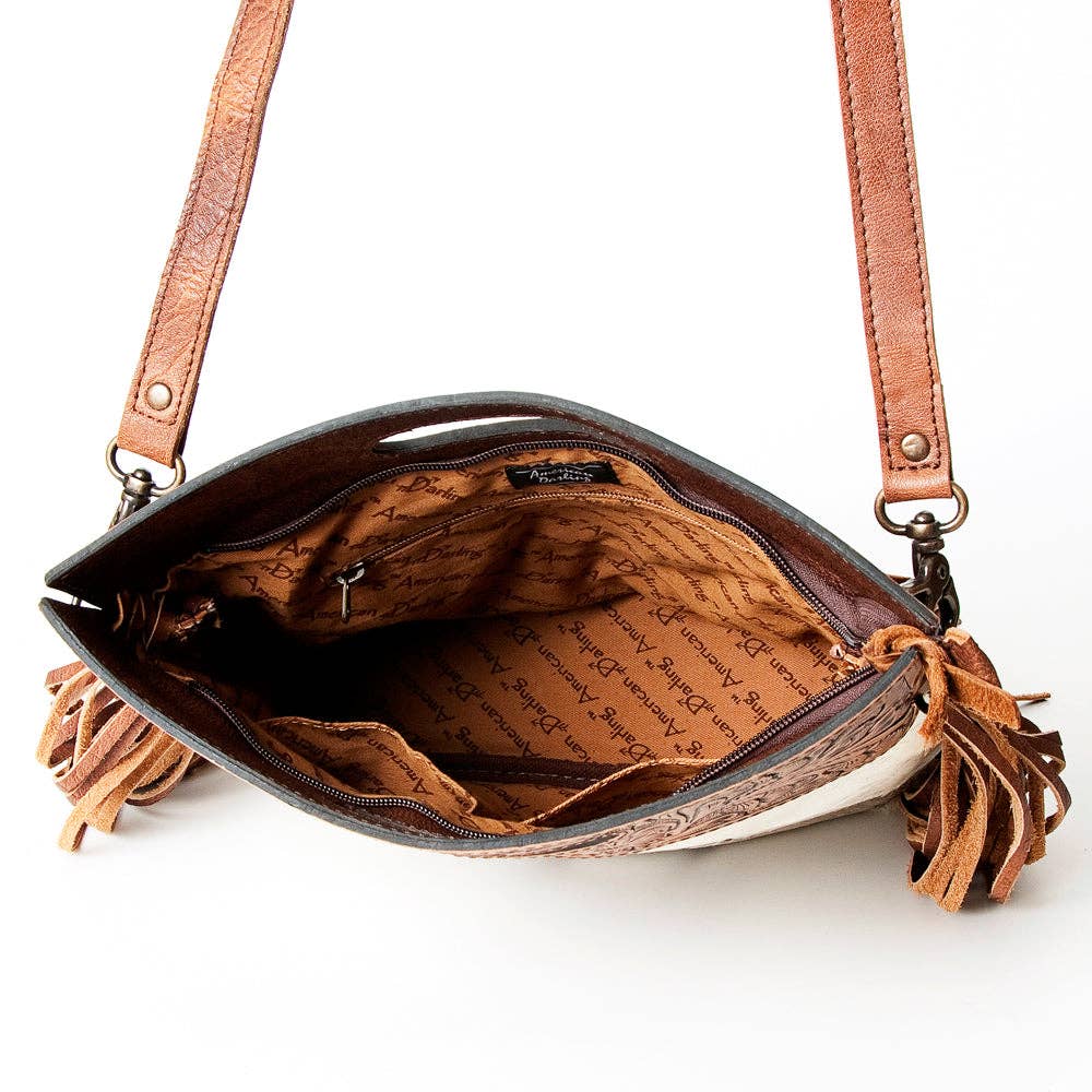 LS Western - LC-ADBGS146 Western Crossbody Bag - Tooled Leather & Hair-On Hide - ADBGS146AR