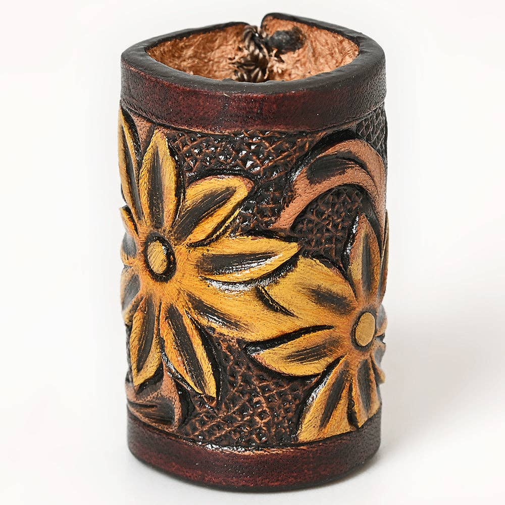 LS Western - Hand Tooled Leather Scarf Ring Vegetable-Tanned Scarf Slide - ADSRG104D