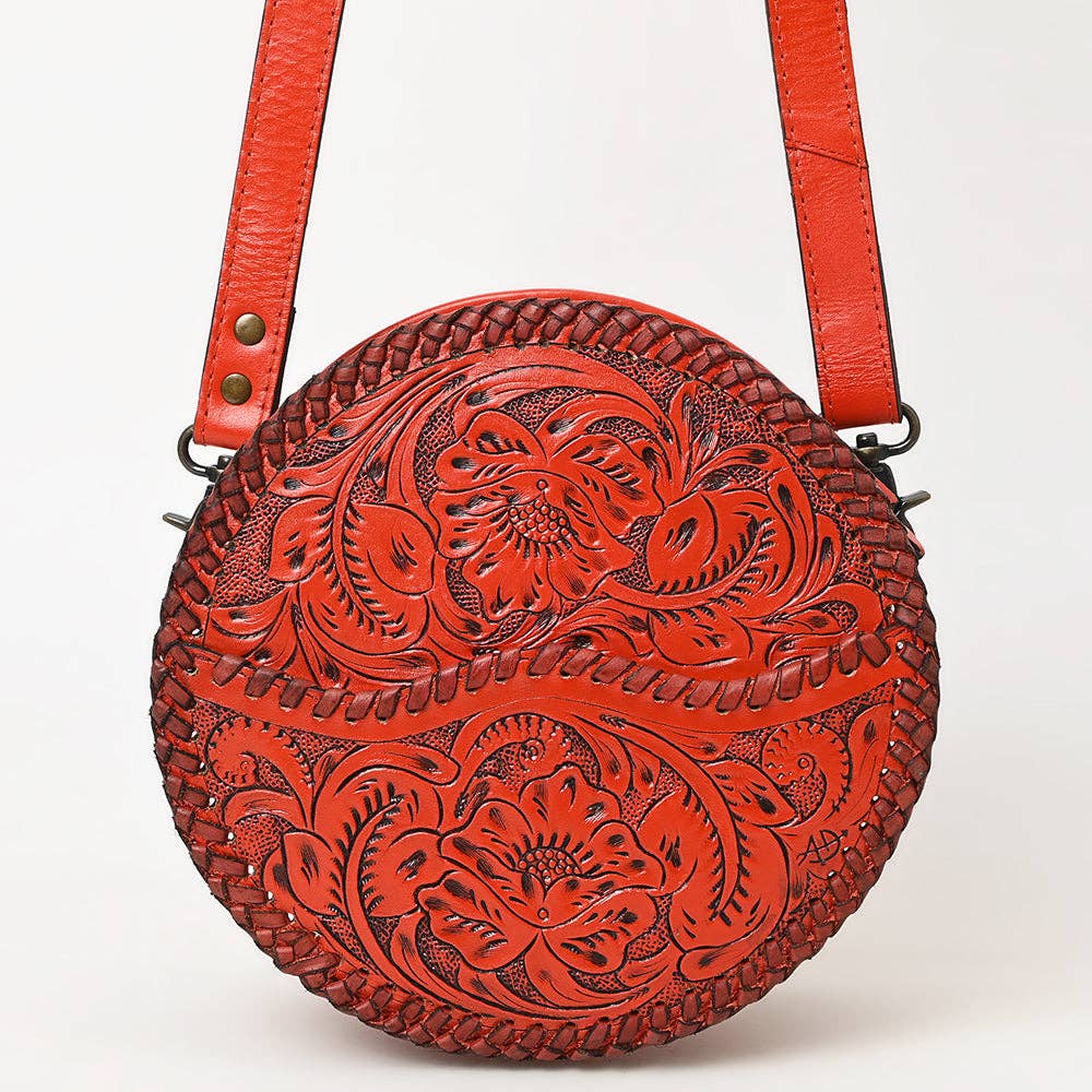 LS Western - ADBG1461 American Darling Western Leather Canteen Bag with Hand-Tooled Floral Detailing | Genuine Leather Crossbody - ADBG1461A