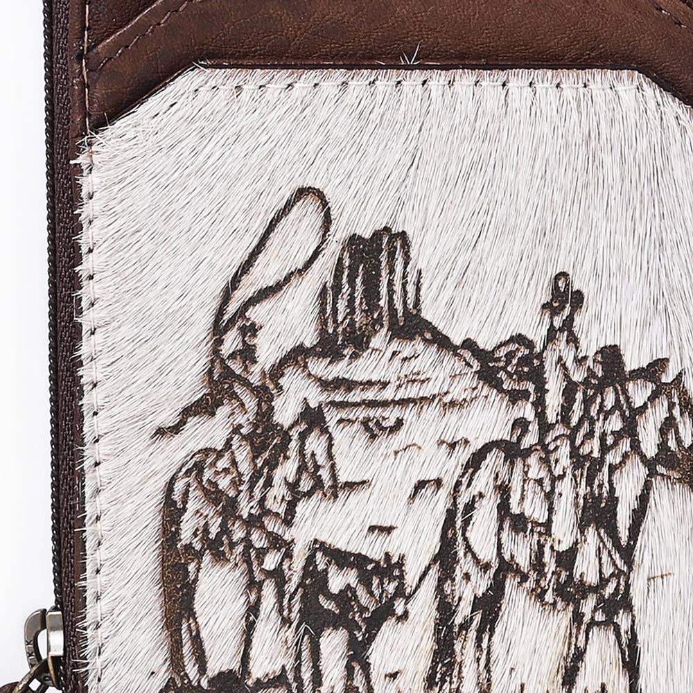 Cowhide Leather Card Holder - Engraved Western Leather Slim Wallet