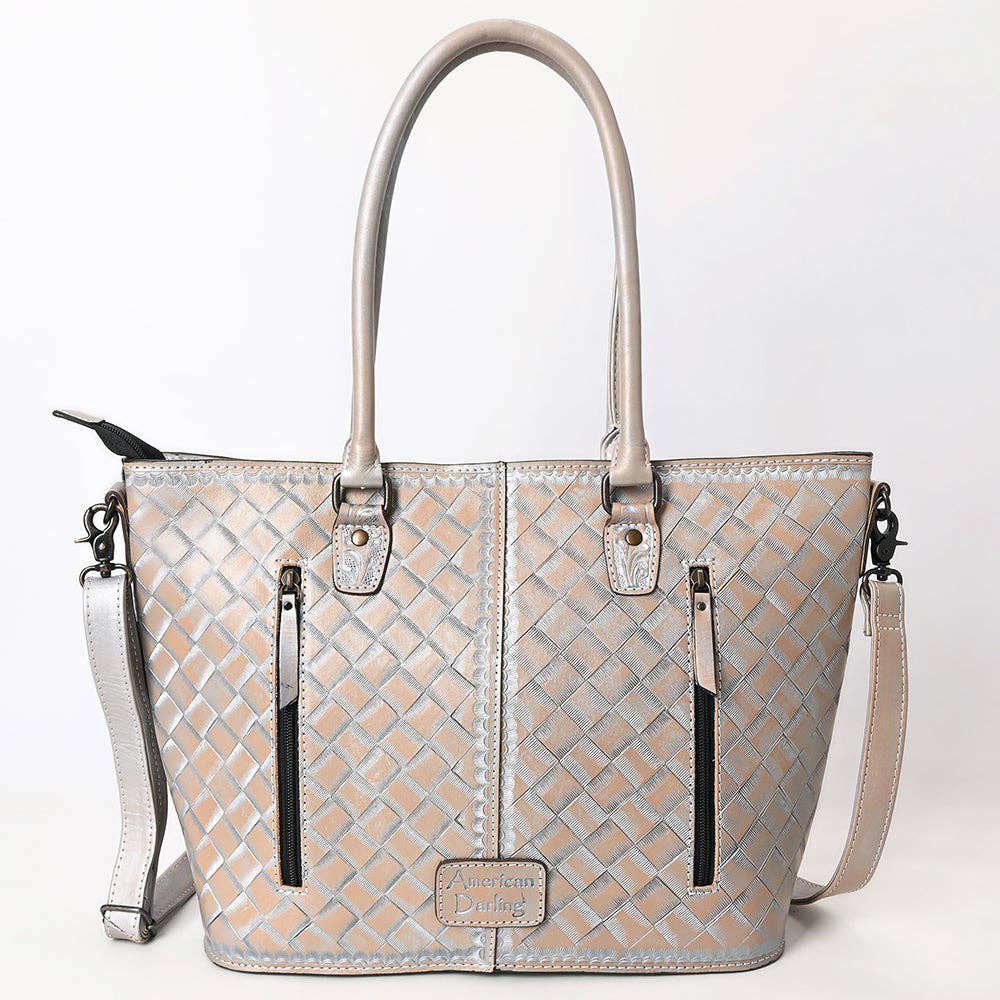LS Western - ADBG1519 American Darling Western Genuine Leather Tote Bag with Hand-Tooled Detailing | Premium Everyday Carry - ADBG1519B