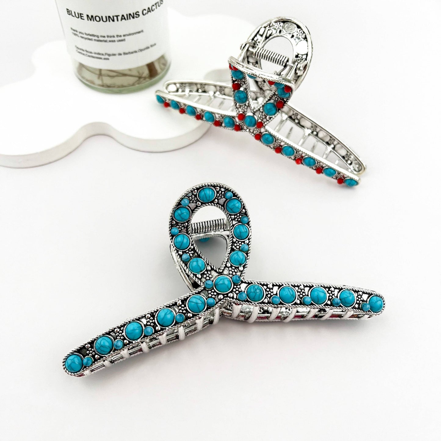 mildstyles - Vintage Fashion Agate Metal Hair Claw Clip - Bluered