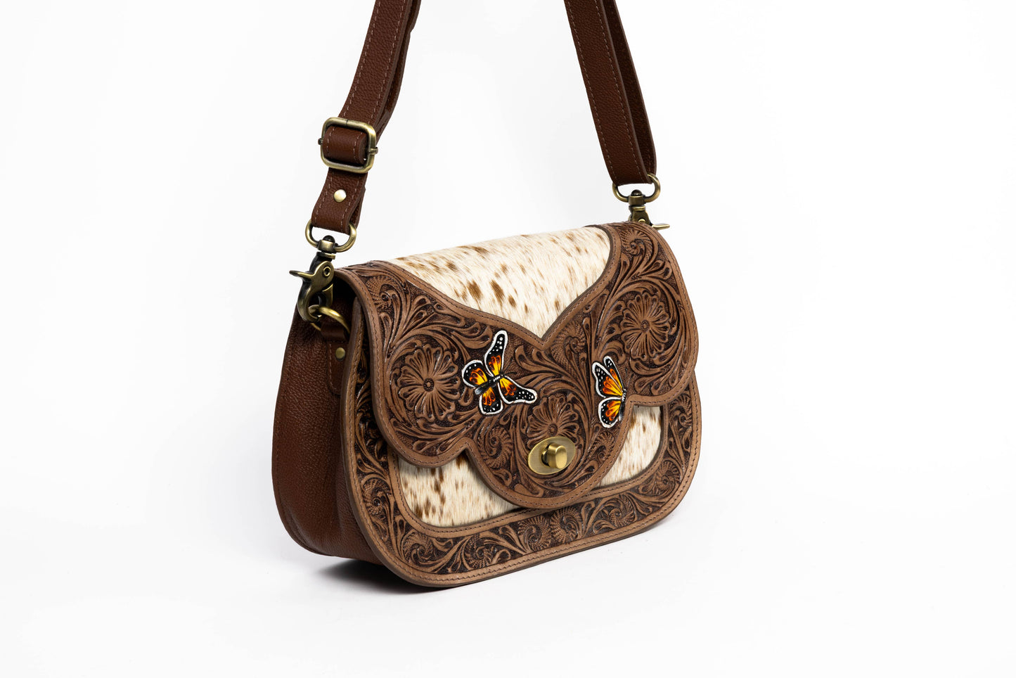 Leather Impressions Inc - Brown Scalloped Flap Purse with Butterfly ABHB 18-25206