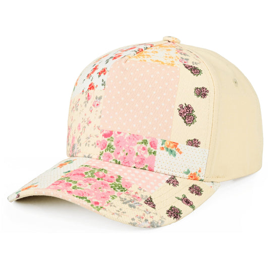 Hana - C.C Floral Patchwork Brim Criss-Cross Ponytail Trucker Hat - Beige