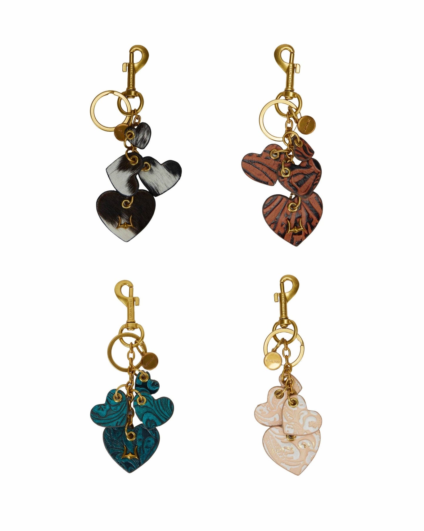 Myra Bag - Loyal West Heart Shape Keychain In Hand Finished Embossed Leather -  Brown - Single