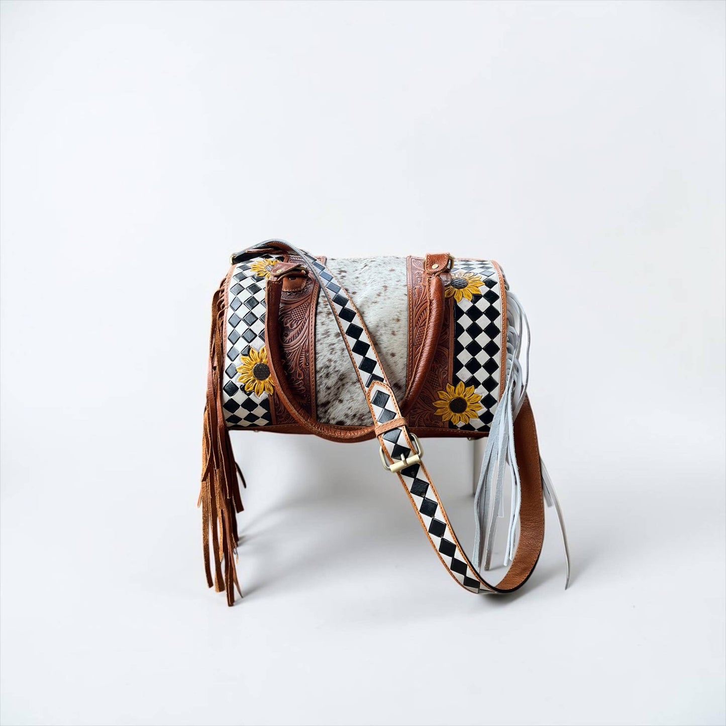 Tan/white checker sunflower speedy bag 