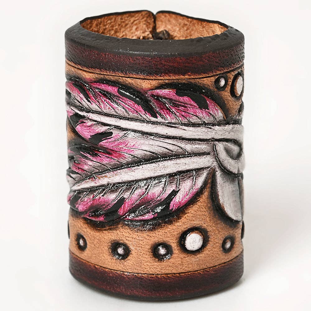LS Western - Hand Tooled Leather Scarf Ring Vegetable-Tanned Scarf Slide - ADSRG104H
