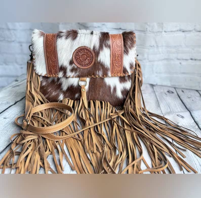 Boho Ranch Shop - THE REGINA CROSSBODY cowhide purse bag - BLACK LEATHER